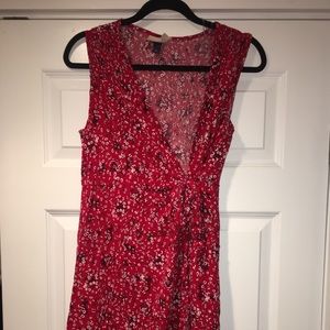 Red floral wrap dress